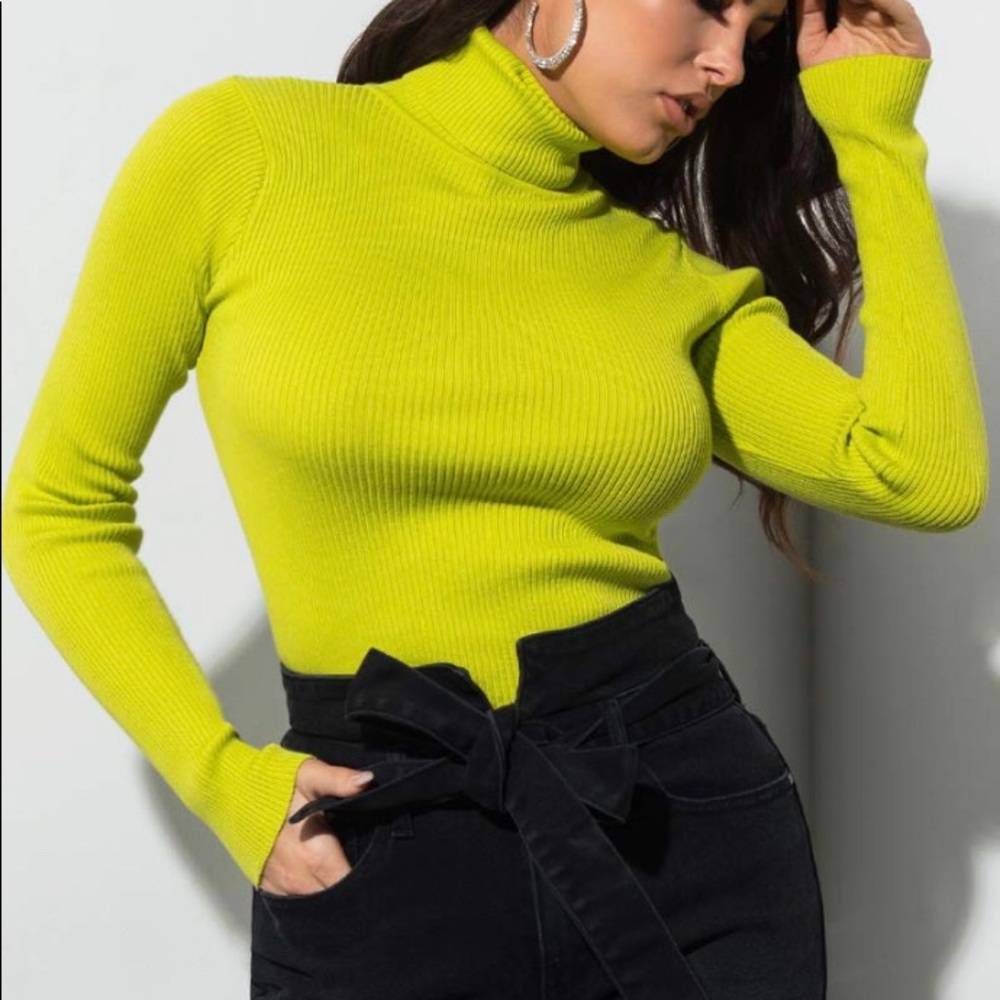 COPY - Neon green turtleneck.
